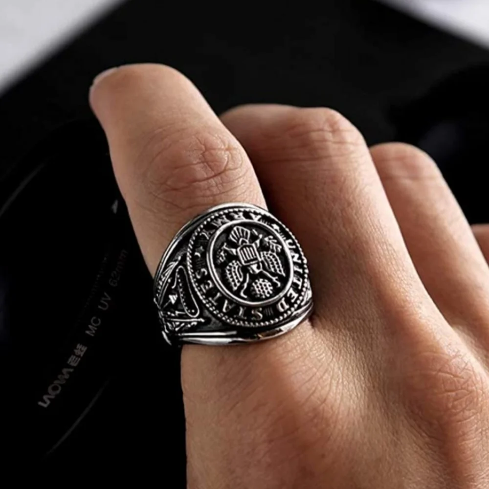 New Stainless steel US Army American Flag Eagle ring Sizes 7 - 13 Available